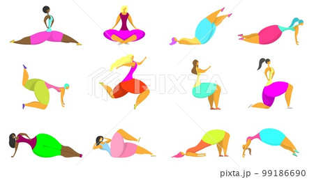 Fitness women icon set, vector flat style design illustration 99186690
