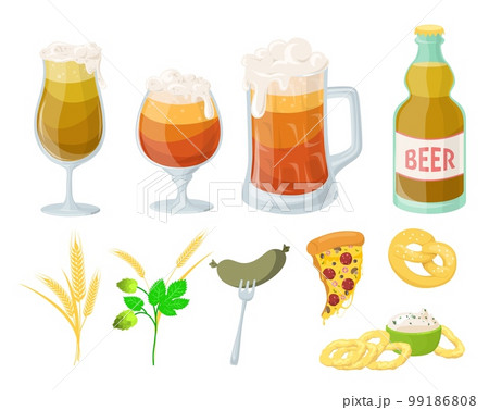 Beer drink flat vector cartoon party set Beer drink flat vector cartoon party set 99186808