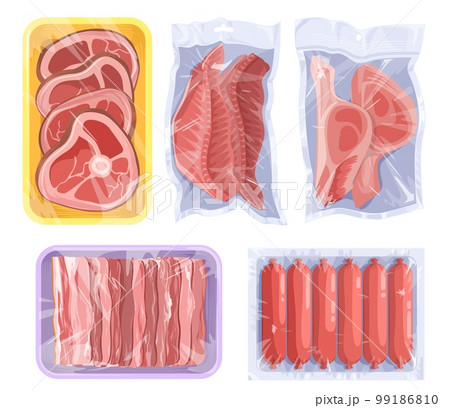 Vacuum food set vector meat, poultry, seafood Vacuum food set vector meat, poultry, seafood 99186810
