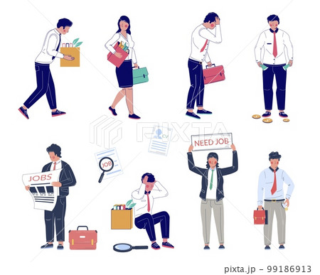 Unemployment vector fired business people flat set Unemployment vector fired business people flat set 99186913
