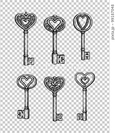 Vintage keys ink sketches set. 99187048