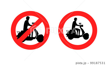 No scooter or motorbike sign. Red crossed circle icon. 99187531