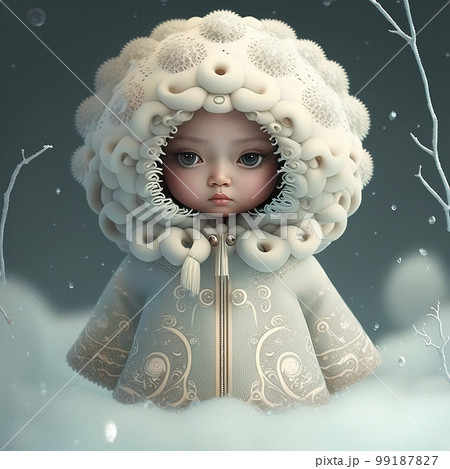 Kawaii little girl stands in a snowdrift Kawaii little girl stands in a snowdrift 99187827