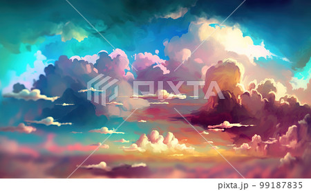 Surreal colorful sky clouds background 99187835