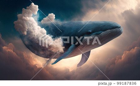 Dreamlike whale flies in the sky Dreamlike whale flies in the sky 99187836