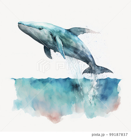 Blue whale jumps out of the waterのイラスト素材 [99187837