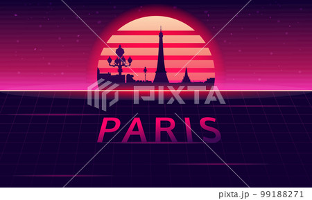 Paris silhouette with sunset background 99188271