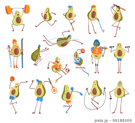 Cute Avocado Character Playing Different Sport Big Vector Set Cute Avocado Character Playing Different Sport Big Vector Set 99188309