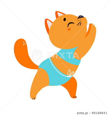 Cute cat doing yoga. Adorable animal practicing stretching exercise cartoon vector illustration Cute cat doing yoga. Adorable animal practicing stretching exercise cartoon vector illustration 99188641