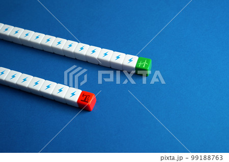 Green energy has outpaced fossil fuels. Switches on an environmentally friendly renewable energy sources. Ratio of electricity generation. Zero emission policy showing results. 99188763