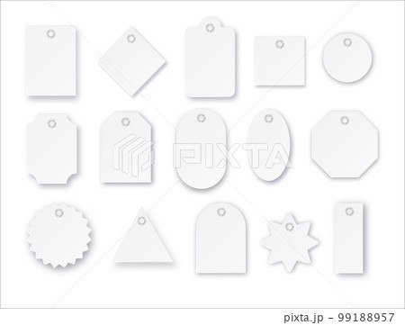 Blank paper price vector tags or gift tags in different shapes. Set of labels with cord. Vector Blank paper price vector tags or gift tags in different shapes. Set of labels with cord. Vector 99188957