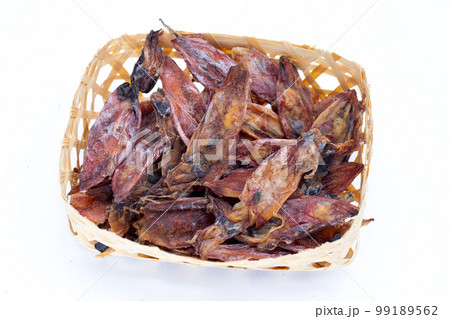 Dried squid on white background. Dried squid on white background. 99189562