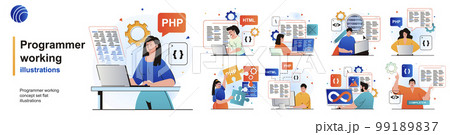Programmer working isolated set. Devops,...のイラスト素材 [99189837] - PIXTA