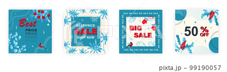 Modern winter square sale poster for Merry Christmas templates. Suitable for social media posts, poster, mobile apps, banners design and web ads, vector backgrounds, promotion materials. 99190057