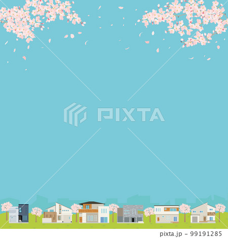 青空と桜と街並み コピースペース 桜右上左上 正方形 青空と桜と街並み コピースペース 桜右上左上 正方形 99191285