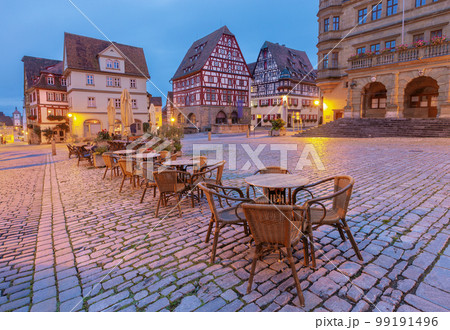 Rothenburg ob der Tauber. Old famous medieval at sunset. 99191496