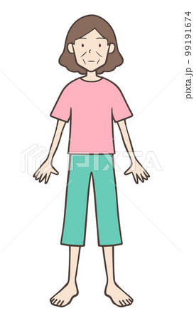 裸足の痩せてげっそりしている中年女性 99191674