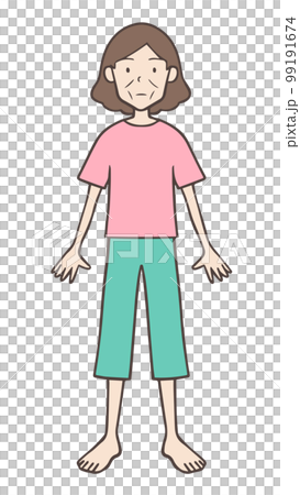 裸足の痩せてげっそりしている中年女性 99191674