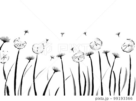 草花の背景モノクロイラスト（墨の手描きイラスト） 99193366