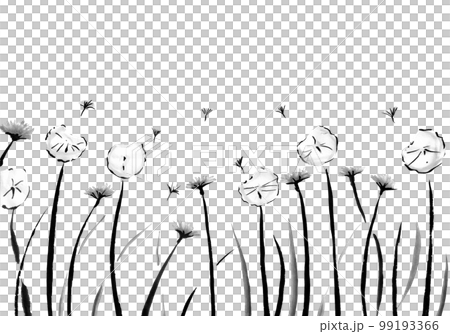 草花の背景モノクロイラスト（墨の手描きイラスト） 99193366