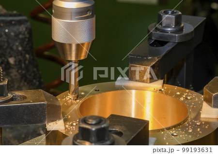 The hole chamfer process on NC milling machine with brass material. The hole chamfer process on NC milling machine with brass material. 99193631