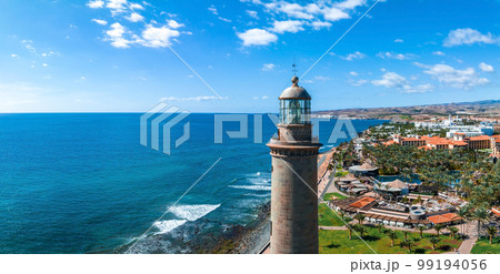 Panoramic aerial view of the Maspalomas Lighthouse, Grand Canary, Spain. Panoramic aerial view of the Maspalomas Lighthouse, Grand Canary, Spain. 99194056