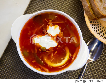 Russian cuisine - solyanka soup with ingredients Russian cuisine - solyanka soup with ingredients 99194674