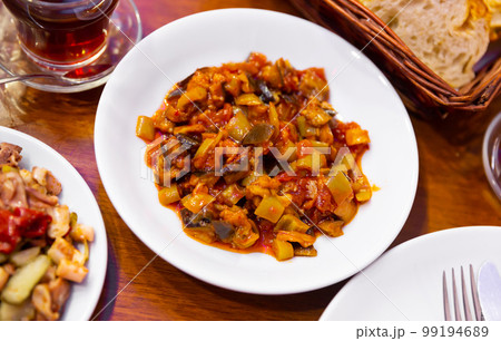 Turkish appetizer meze - roasted eggplant (saksuka) Turkish appetizer meze - roasted eggplant (saksuka) 99194689