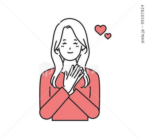 手をたたいて嬉しそうな若い女性 99197824