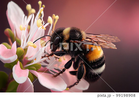 Bumblebee Gathering Pollen On Spring Flowers - Generative AI. 99198908