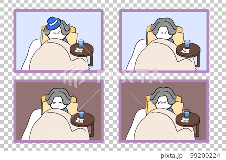 Isolated dead old man senior old man transparent material illustration hand drawn bed bed sick bedridden isolation 99200224