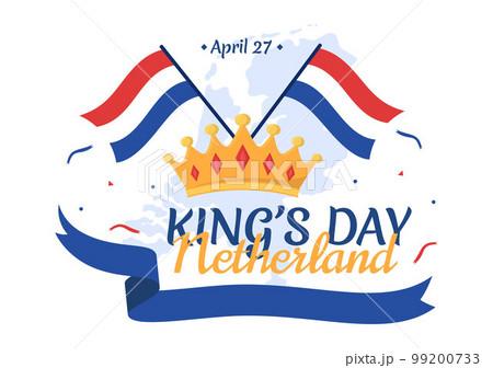 Happy Kings Netherlands Day Illustration with Waving Flags and King Celebration for Web Banner or Landing Page in Flat Cartoon Hand Drawn Templates 99200733