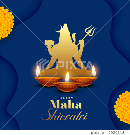 maha shivratri greeting card with marigold flower and diya 99201184