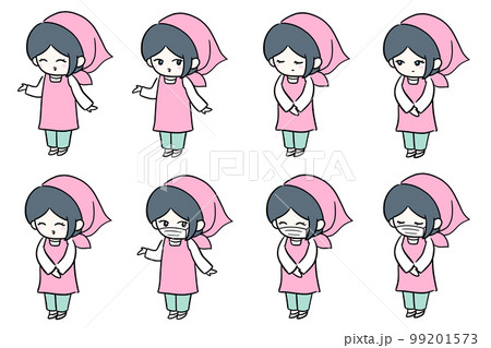 清掃　作業着を着た女性　イラスト　透過素材　スーパーのおばさん店員　衛生管理者　全身 99201573