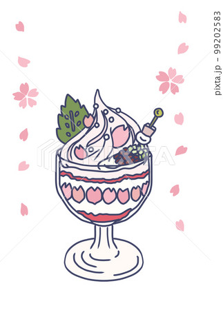 桜の花びらの和風サンデーのイラスト(カラー・文字入れ用)  99202583