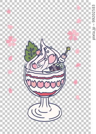 桜の花びらの和風サンデーのイラスト(カラー・文字入れ用)  99202583