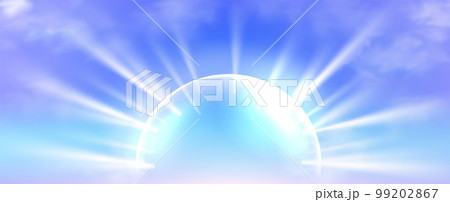 Sunscreen protection sphere on blue sky background 99202867