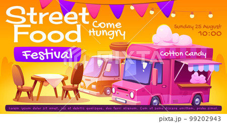 Street food festival poster with vendor trucks 99202943
