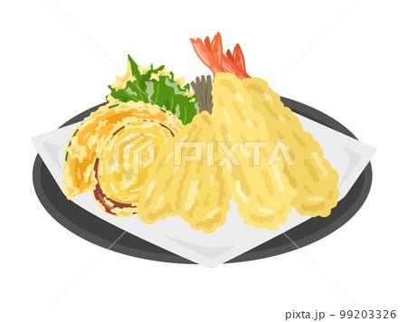皿に盛り付けられた、天ぷらの盛り合わせのイラスト 99203326