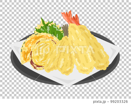皿に盛り付けられた、天ぷらの盛り合わせのイラスト 99203326