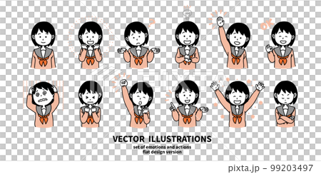 Illustration set of facial expressions and gestures Female student in sailor suit III 99203497