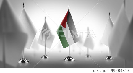 The national flag of the Jordan surrounded by white flags The national flag of the Jordan surrounded by white flags 99204318