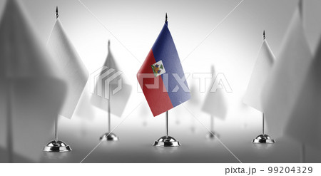 The national flag of the Haiti surrounded by white flags 99204329