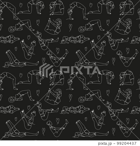 Seamless pattern with single line drawings of yoga poses 99204437