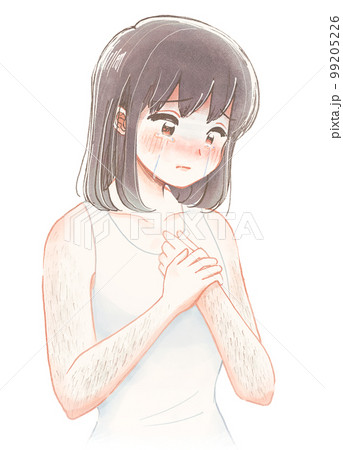 やさしい少女まんが風・毛深い腕に悩む女の子のイラスト やさしい少女まんが風・毛深い腕に悩む女の子のイラスト 99205226