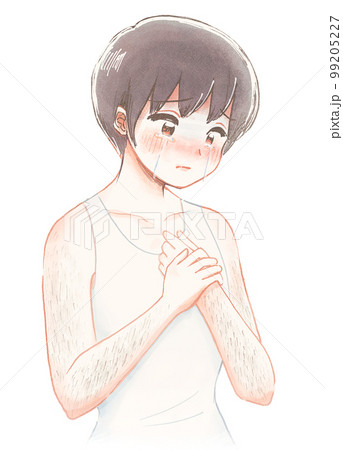 水彩風イラスト・毛深くなる体が嫌で悩む思春期の子ども 99205227