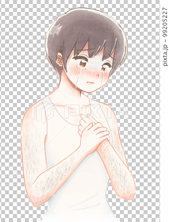 水彩風イラスト・毛深くなる体が嫌で悩む思春期の子ども 99205227