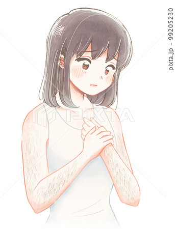 体毛がコンプレックスで悩む思春期の子どものイラスト 体毛がコンプレックスで悩む思春期の子どものイラスト 99205230