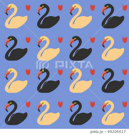 Vector seamless pattern with light and dark flamingos and red hearts of blue background. Vector seamless pattern with light and dark flamingos and red hearts of blue background. 99206017