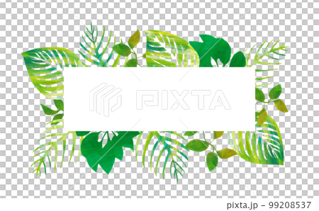 Background illustration with watercolor hand painted leaves surrounding a white frame 99208537